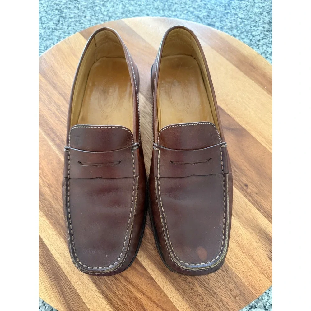 Tods Penny Loafers Mens Size 8 Brown Leather Good Condition Italian Made Luxury